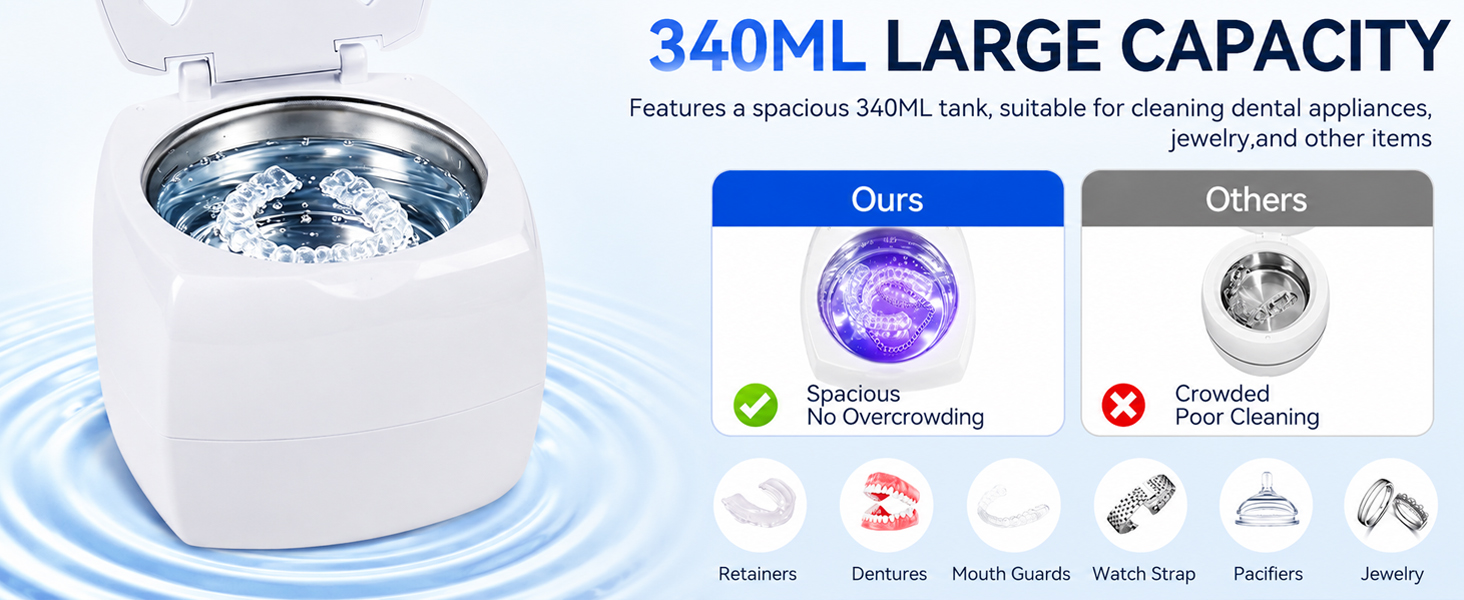 One Touch Operation Deep Cleaning Retainers Dentures Aligners Mouth Guards Night Guards Jewelry
