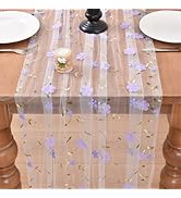 Joanlody Lilac Spring Summer Table Runner 10ft Embroidery Floral Wildflowers Seasonal Rustic Gauz...