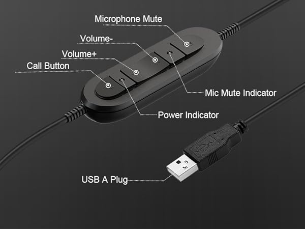 USB headset with Volume Controller, Wired headset with Audio Control