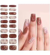 Semi Cured Gel Nail Strips, Fig Jam French 20 PCS Gel Nail Stickers Required UV Nail Lamps Light ...