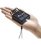 Solar Power Bank 12000mAh,Small Solar Charger Built in 4 Cables,USB C Input/Output,Dual Flashligh...