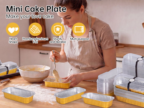 Mini Loaf Cake Pan with Lids and Spoons Disposable Aluminum Tin Foil Pans