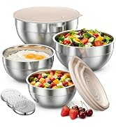 Winproper Mixing Bowls with Lids Set, 4 PCS Kitchen Large Metal Mixing Bowl | Nesting Mixing Bowl...