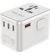 Sureance Universal Travel Adapter, International Plug Adapter with 3XUSB-C 67W PD &amp;1XUSB-A 45W QC...