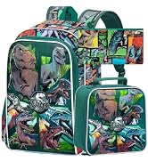 CCJPX 3PCS Dinosaur Backpack for Boys, 16 Inch Water Resistant Preschool Bookbags, Cool Kindergar...