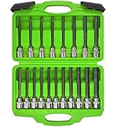 SUNHZMCKP 3/8 Inch Drive Long Hex Bit Socket Set, 19-Piece Standard SAE & Metric(1/8-3/8 in, 3-12...