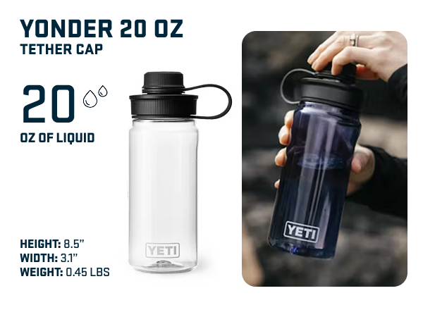 yonder 20 oz plastic water bottle tether cap