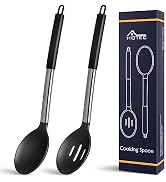 HOTEC Heat Resistant Large Silicone Cooking Spoon, Solid Slotted Spoons, Nonstick Kitchen Cookwar...