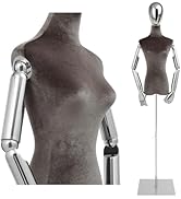Gray Velvet Female Mannequin Torso, Silver Electroplated Arms, Adjustable 61.02-82.68in Height, f...