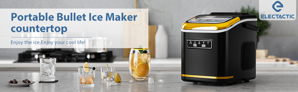 Portable Bullet Ice Maker Countertop with Self-Cleaning for Indoors Outdoors 