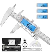 Digital Caliper 6 Inch, Rechargeable Calipers Tool with Backlight LCD Screen, Stainless Steel Cal...