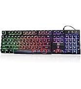 Rii RK100+ Multiple Color Rainbow LED Backlit Large Size USB Wired Mechanical Feeling Multimedia ...