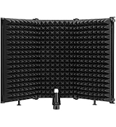 Moukey Microphone Isolation Shield, Foldable Mic Shield with Triple Sound Insulation, Reflection ...
