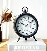 Vintage Black Table Clock on Stand, Decorative Desk and Shelf Clock, Rustic Mantel Clock Farmhous...