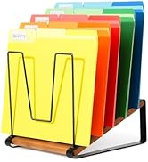 HULISEN Inclined Desk File Organizer, 5-Section Vertical File Folder Holder Stand, Metal File Sor...