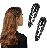 Juroicessry 2Pcs Black Sparkly Czech Crystal Snap Clips, Long Hair Barrettes Hair Slide Stylish C...