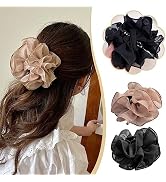 SquarezhenBo 1Pc Black Large Chiffon Claw,Clip Hair Bow Large Size Fabric Ribbon Flower Rose For ...