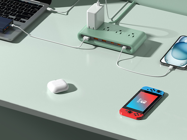 power strip with usb Green with USB, USB C and Outlets