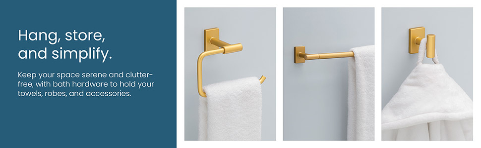 Keep your space serene and clutter free with bath hardware to hold your towels,robes,and accessories