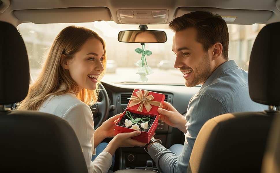 Cute crochet plant rearview mirror hanging accessories bought as a gift for someone