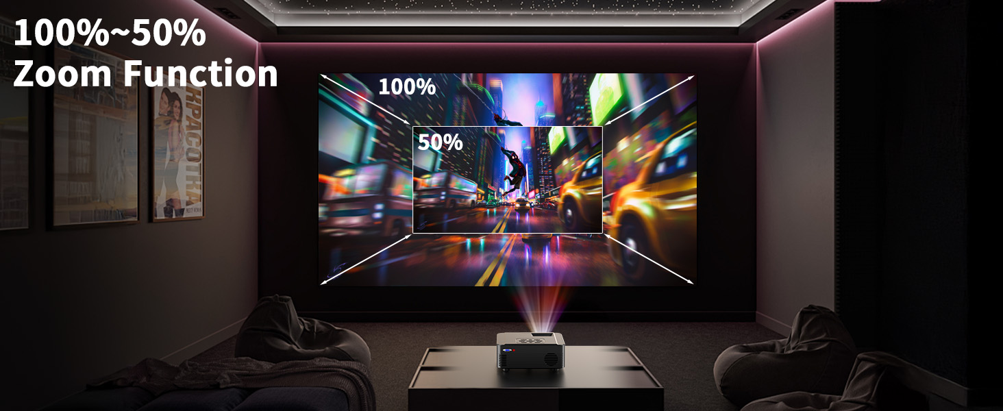 Projector with WIFI and Bluetooth,Native 1080P Projector,Portable Movie Projector for Outdoor Use