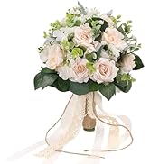 Zheart Wedding Bouquets for Bride Bridesmaid White Champagne Bridal Bouquet Artificial Roses for ...