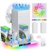 Auto Cooling Fan and Charge Stand Accessories for Xbox Series X Console with 15 Light Modes, Wire...