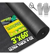 PAMAZY [Premium] Non Woven 4oz 3ftx60ft Geotextile Fabric (Gloves &amp; Scissors Included), Heavy Dut...