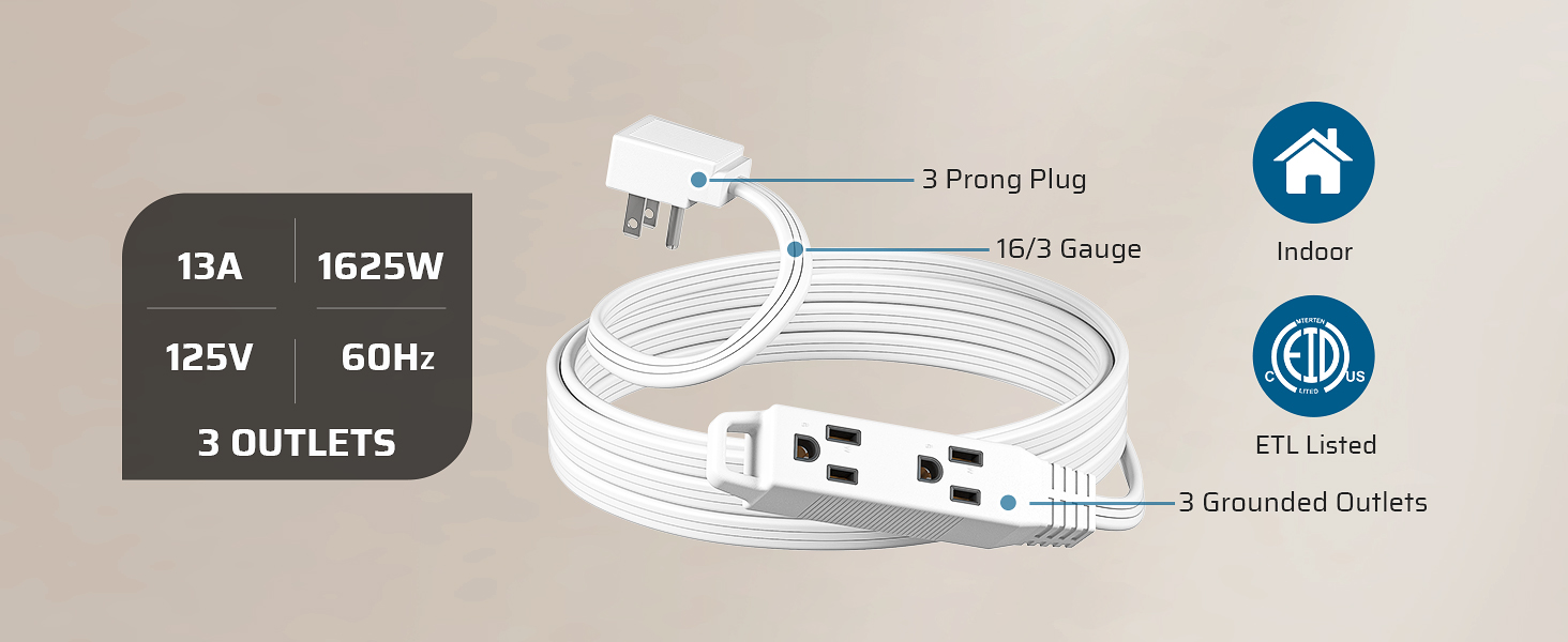 white extension cord 15 ft
