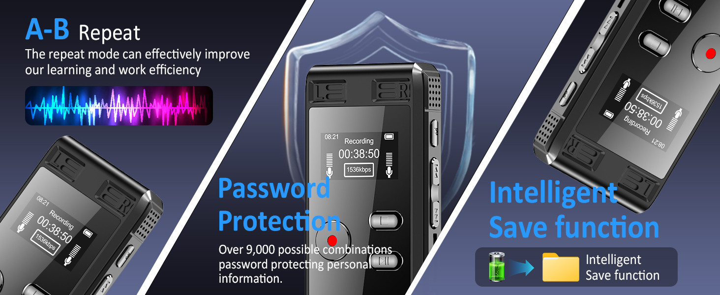 Voice Activated Recorder, Voice Recorder with Playback, Voice Recorder for Lectures , Audio Recorder