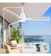 Depuley 52-inch Ceiling Fans with Light: White Outdoor Ceiling Fans with Remote APP Control - LED...