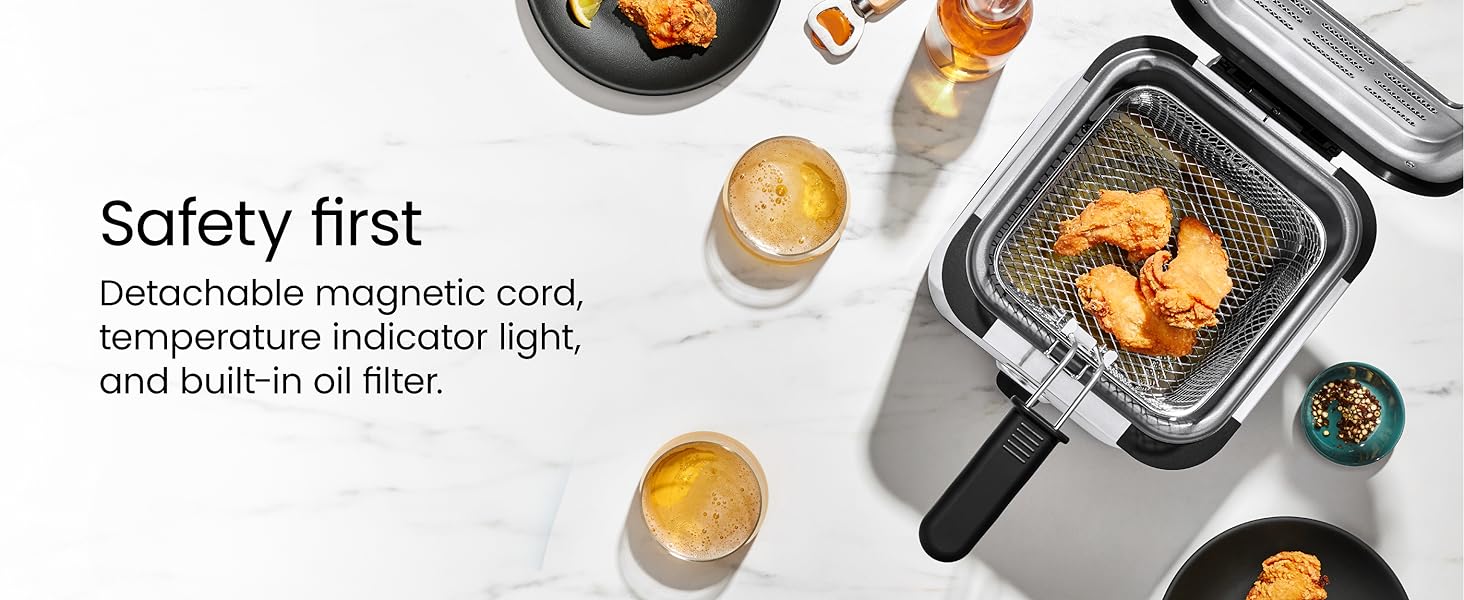 Detachable magnetic cord, temperature indicator light and built-in oil filter