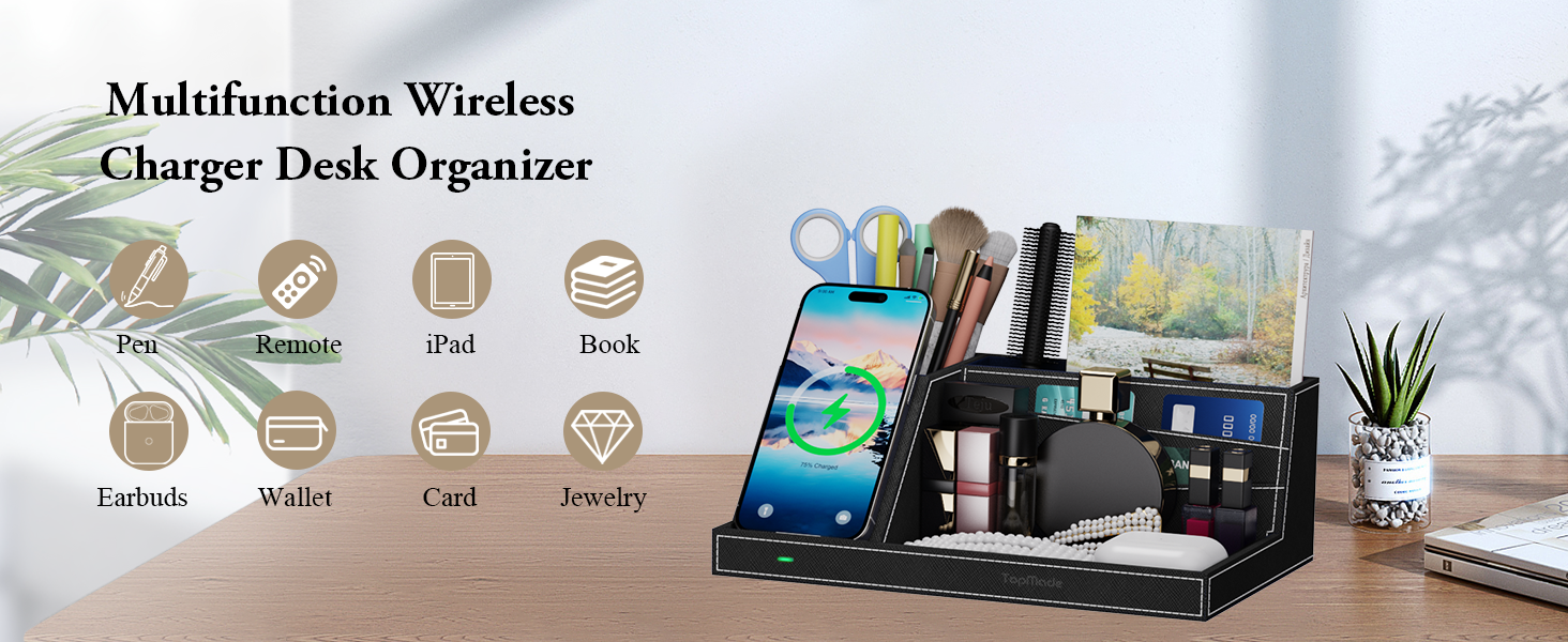 Wireless Charger Nightstand Organizer