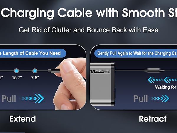More convenient in retractable car phone charging cable with smooth storage.