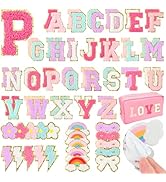 72Pcs Chenille Letters Patches Self Adhesive Include 52 Stick on Varsity Letter Patches 20pcs Bow...