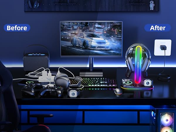 RGB Gaming Headphone stand with Wireless charging