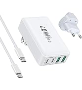 Flat USB C Wall Charger, 40W Foldable&amp;Slim Fast USB C Charger Block with 6FT USB C Cable,4-Port P...