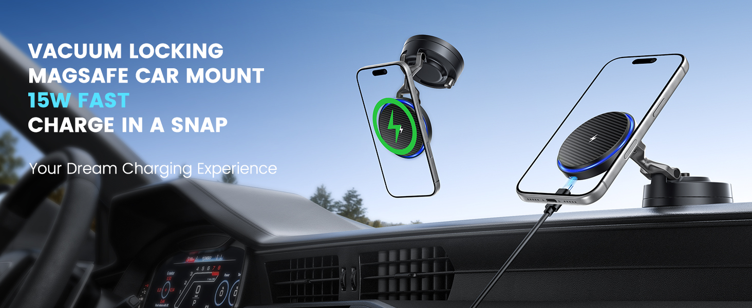 vacuum locking magsafe car mount