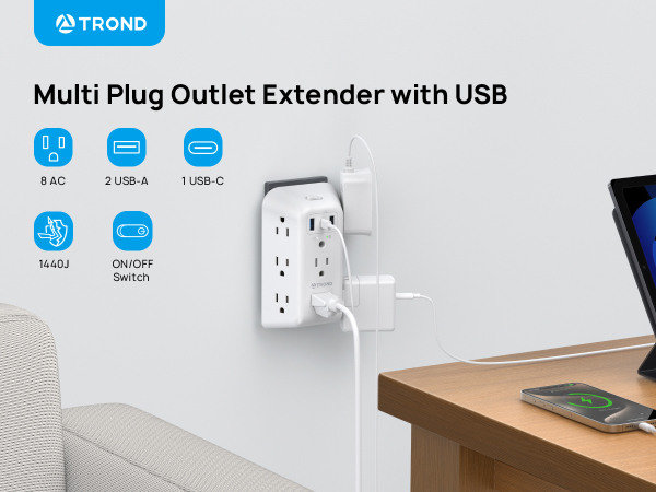 8 plug outlet extender surge protector