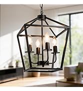 Phaosio Farmhouse Lantern Chandelier 4-Light, Industrial Black Ceiling Light Fixture with Rustic ...