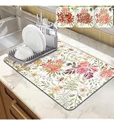 LOKHOM Dish Drying Mat for Kitchen Counter, 12"x20" Absorbent Mat with Pink Roses Petals, Dish Dr...