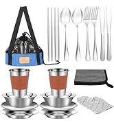Camping Mess Kit - 1 to 2 persons Camping Dishes includes Cups, Bowls, Knives, Forks, Spoons, Cam...