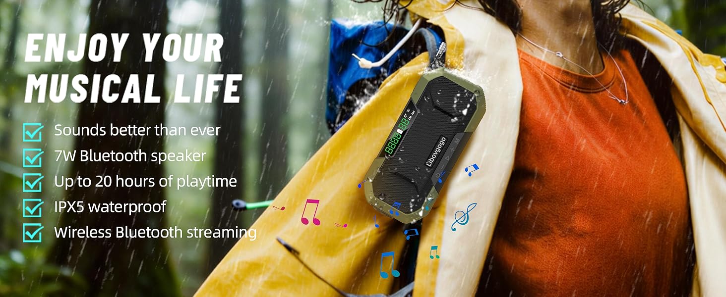 Enjoy Music Anytime Anywnere A 2-in-1 Emergency Weather Radio and Bluetooth speaker