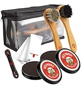 Full Leather Wax Shoe Polish Kit - 2x Brush, Buffing Cloth, Travel Case, Laces - Red Moose