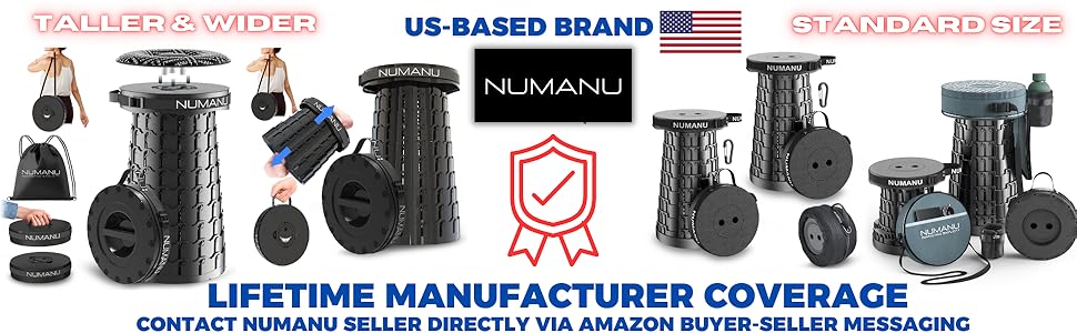Collapsible Stool with a Lifetime Coverage from NUMANU for the Telescopic Folding Stool purchased.