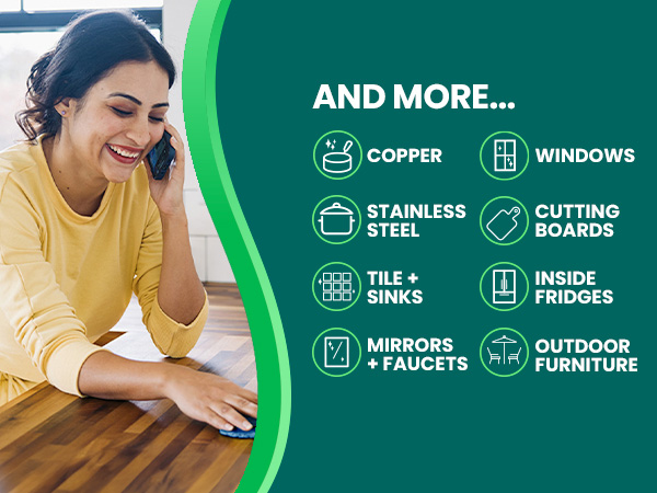 And more: nonstick pans, copper, stainless steel, tile, cutting boards, fridges, outdoor furniture