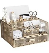 BLU MONACO Workspace Large 12 Compartments Gold Desk Organizer with Drawer– Office Supplies and A...