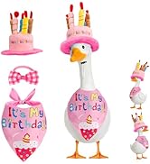 Porch Goose Outfits,Happy Birthday Outfits Set with Cake Hat &amp; Bow-Tie,White Elephant Gift for Ch...