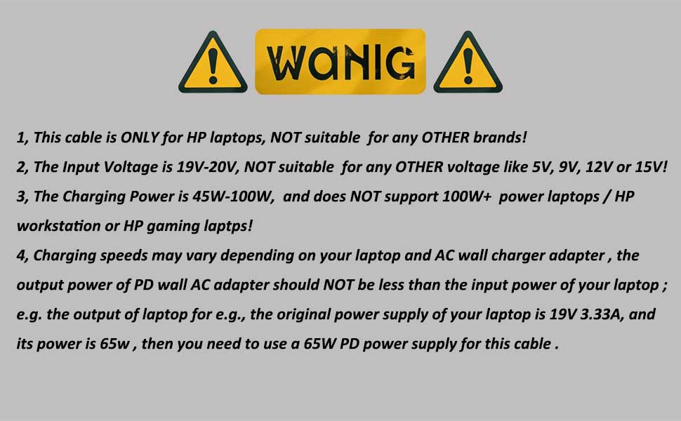 HP laptop charging cable 100W PD adapter