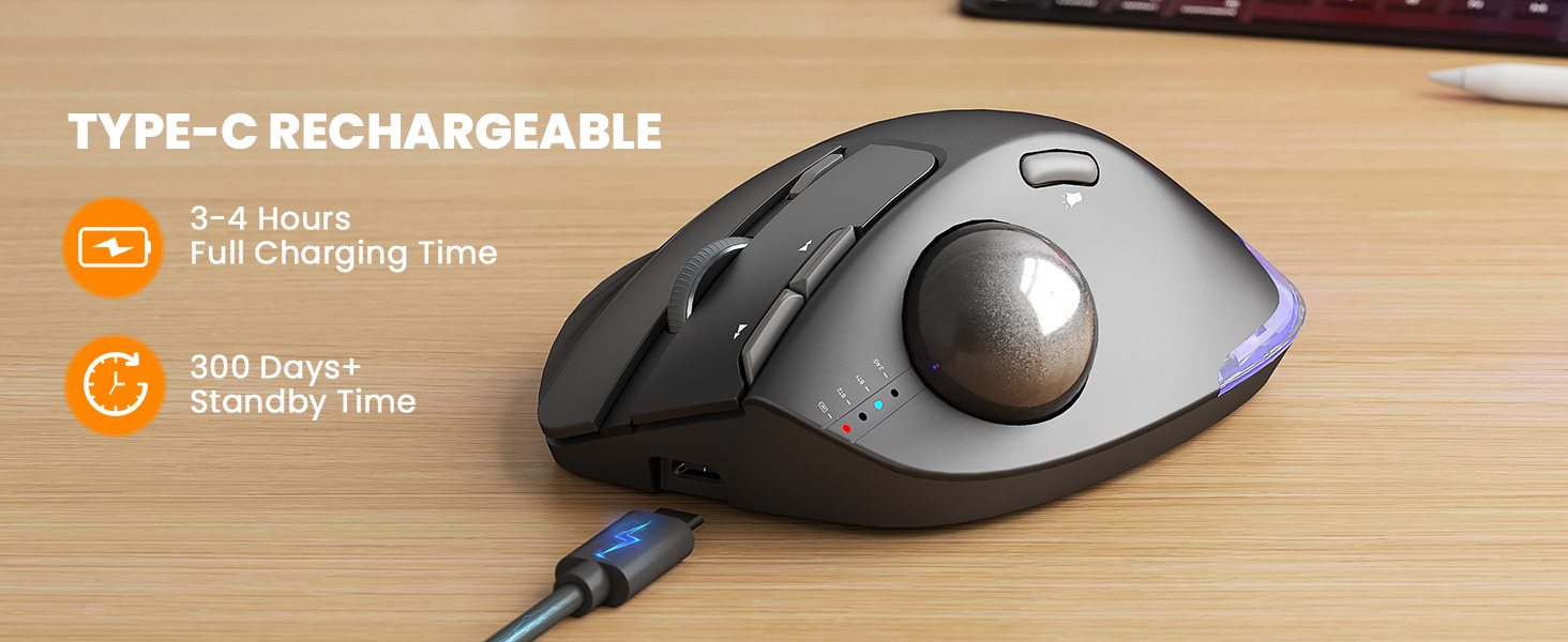Rechargeable and backlight: The Bluetooth mouse has a built-in rechargeable battery